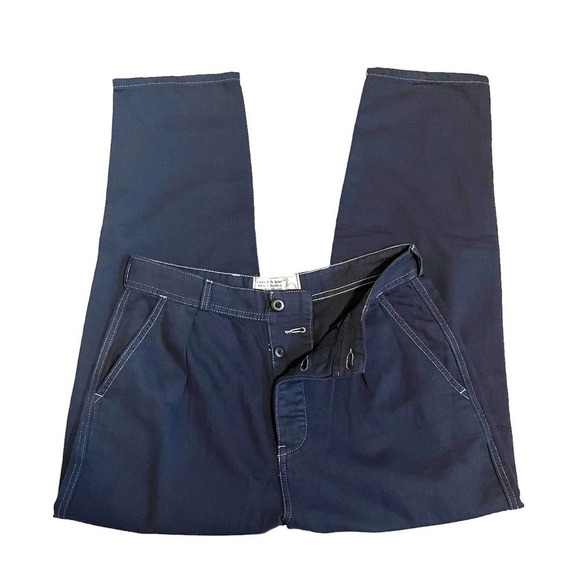 Sandrine Rose x Free People Pants Size 27 NWT French Worker Blue/Black Pinstripe - Picture 2 of 12